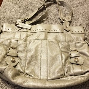 Large silver leather shoulder bag